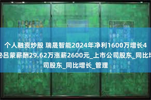 个人融资炒股 瑞晟智能2024年净利1600万增长42%：董秘吕蒙薪酬29.62万涨薪2600元_上市公司股东_同比增长_管理